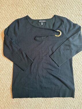 Cable & Gauge Black Sweater with Gold Grommet Accent